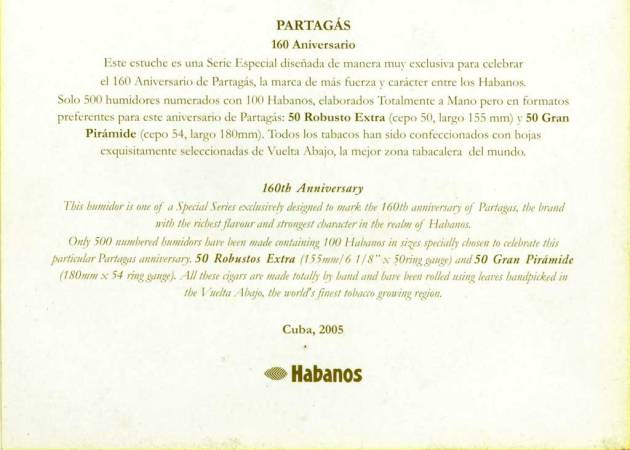 Partagas Humidor 160 Aniversario - flyer back