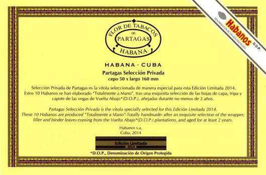 Partagás Selección Privada - Edición Limitada 2014 - Flyer
