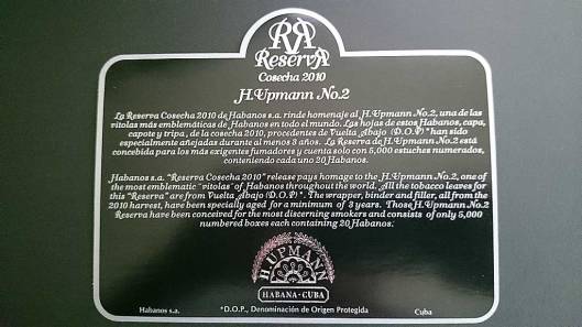 H. Upmann - No.2 Reserva Cosecha 2010 - Flyer