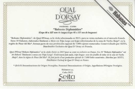 Quay d'Orsay Robusto Diplomatico - Edición Regional France - Flyer